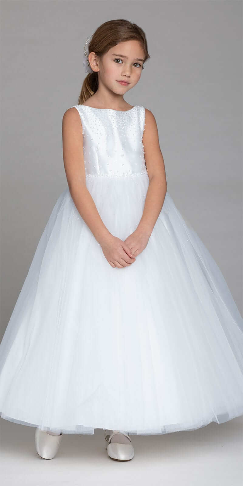 Crystal Beaded Mikado Tulle Dress - Camille La Vie