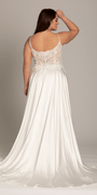 ivory/size/14/plus/Camille La Vie/Satin Plunging A Line Dress with Leaf Beading Detail/back alt