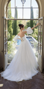 ivory/size/4/missy/ Camille La Vie/Organza Lace Up Back Ballgown with Detachable Sleeves/back alt