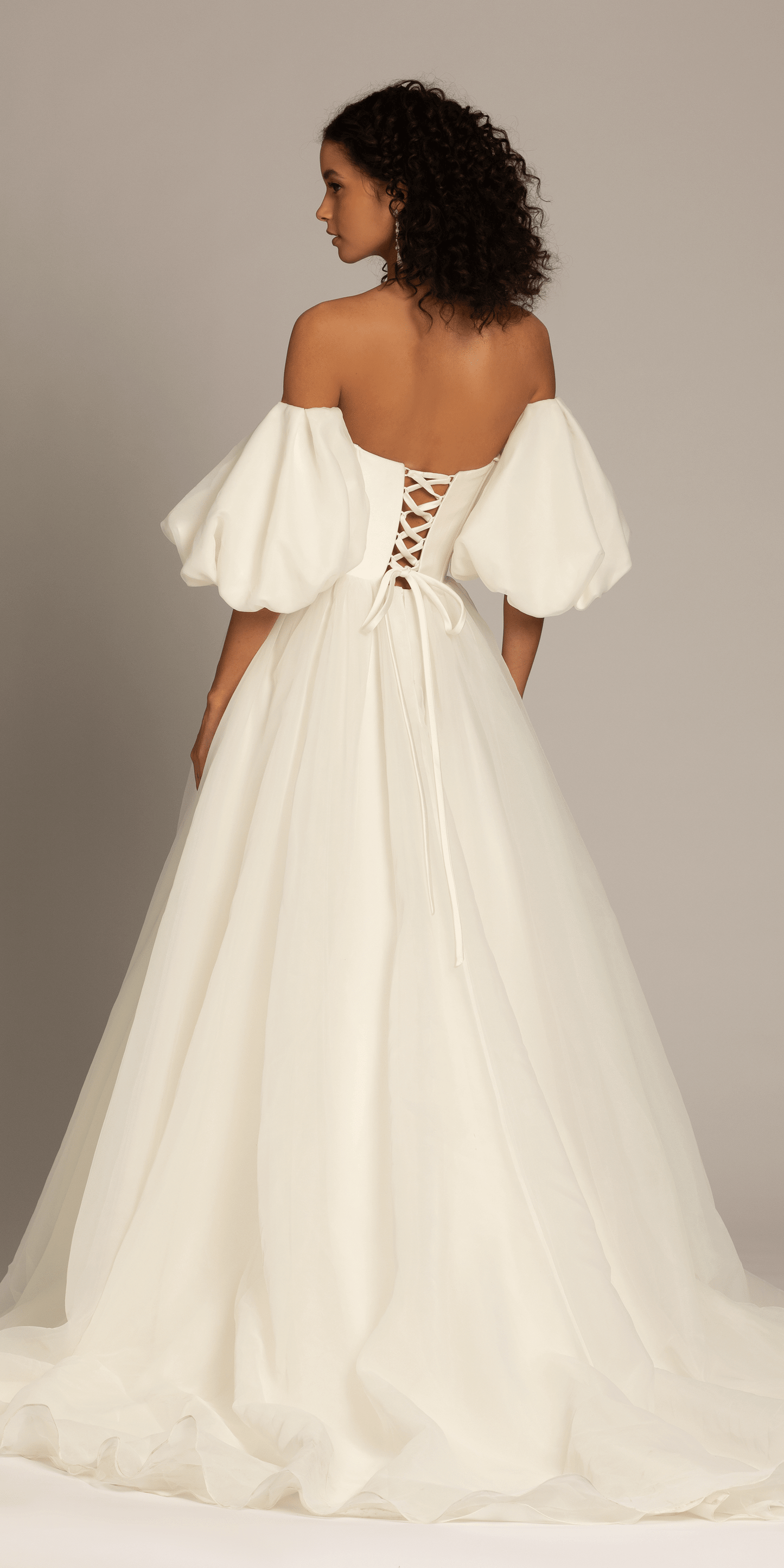 ivory/size/4/missy/ Camille La Vie/Organza Lace Up Back Ballgown with Detachable Sleeves/back