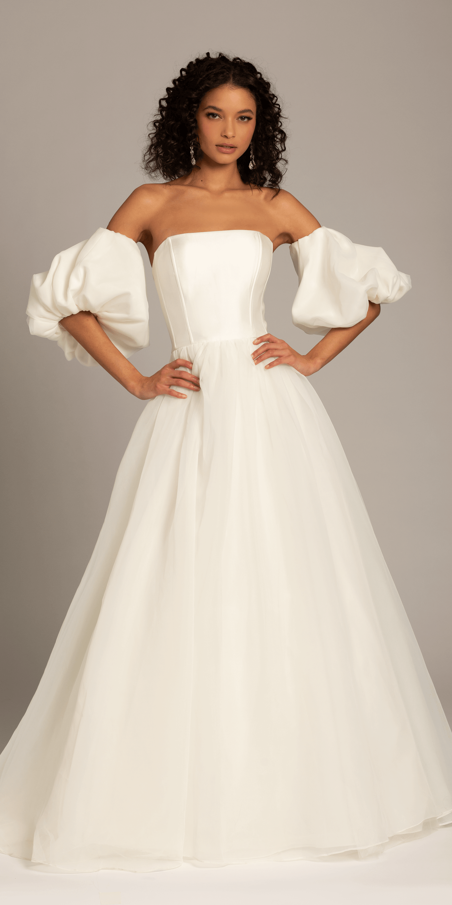 ivory/size/4/missy/ Camille La Vie/Organza Lace Up Back Ballgown with Detachable Sleeves/front alt 2