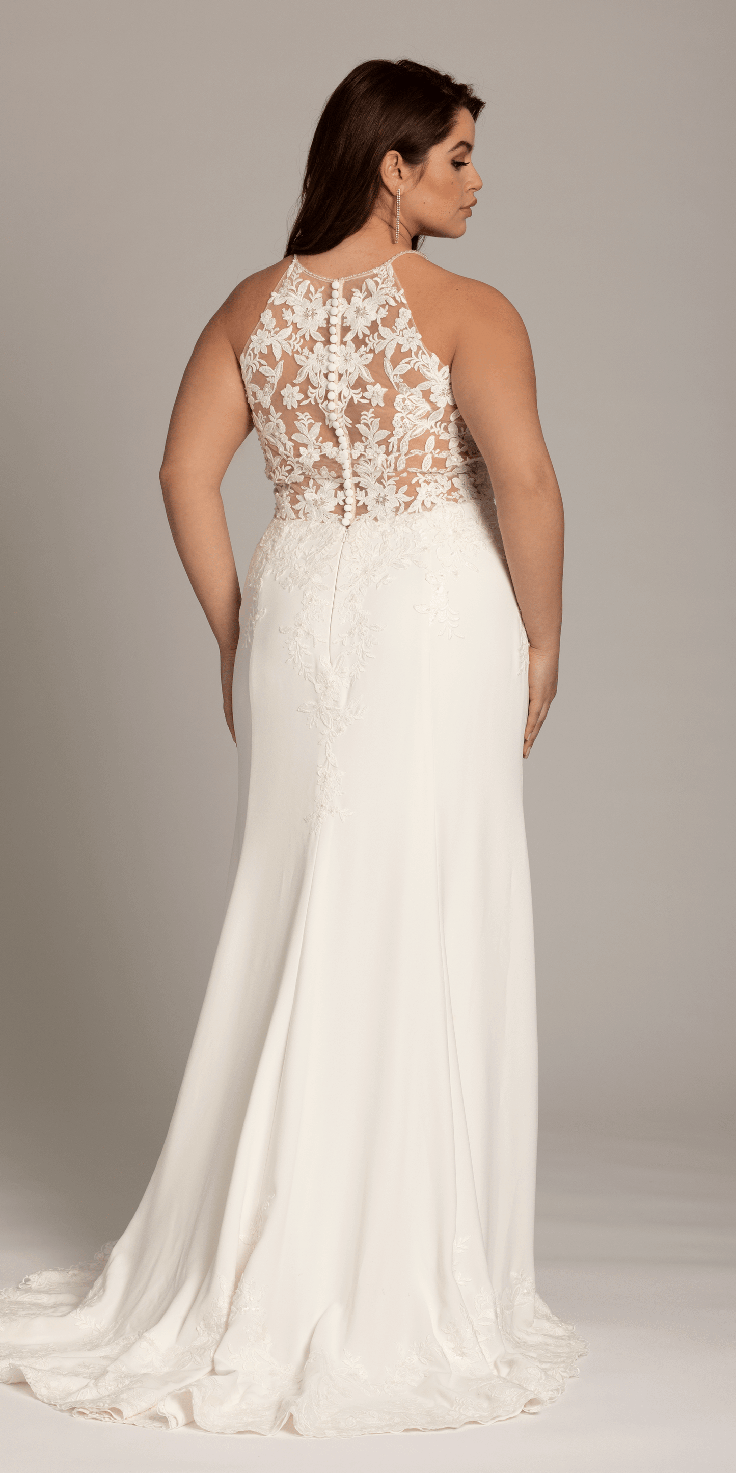 ivory/size/14/ plus/Camille La Vie/Crepe Floral Embellished Racer Back Dress with Leaf Beading Detail /back
