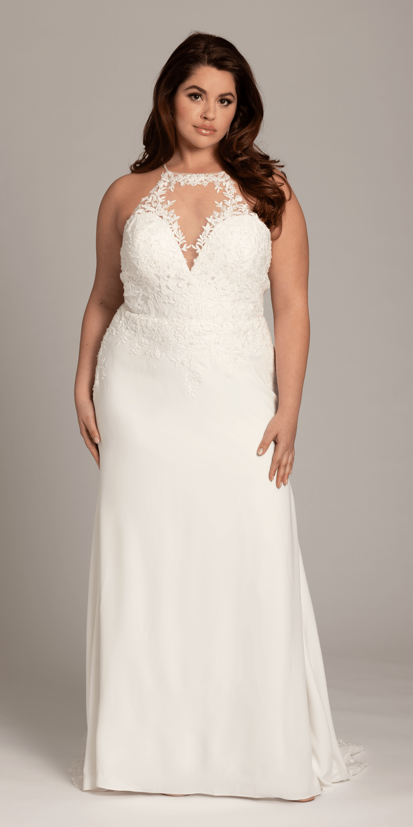 ivory/size/14/ plus/Camille La Vie/Crepe Floral Embellished Racer Back Dress with Leaf Beading Detail /front