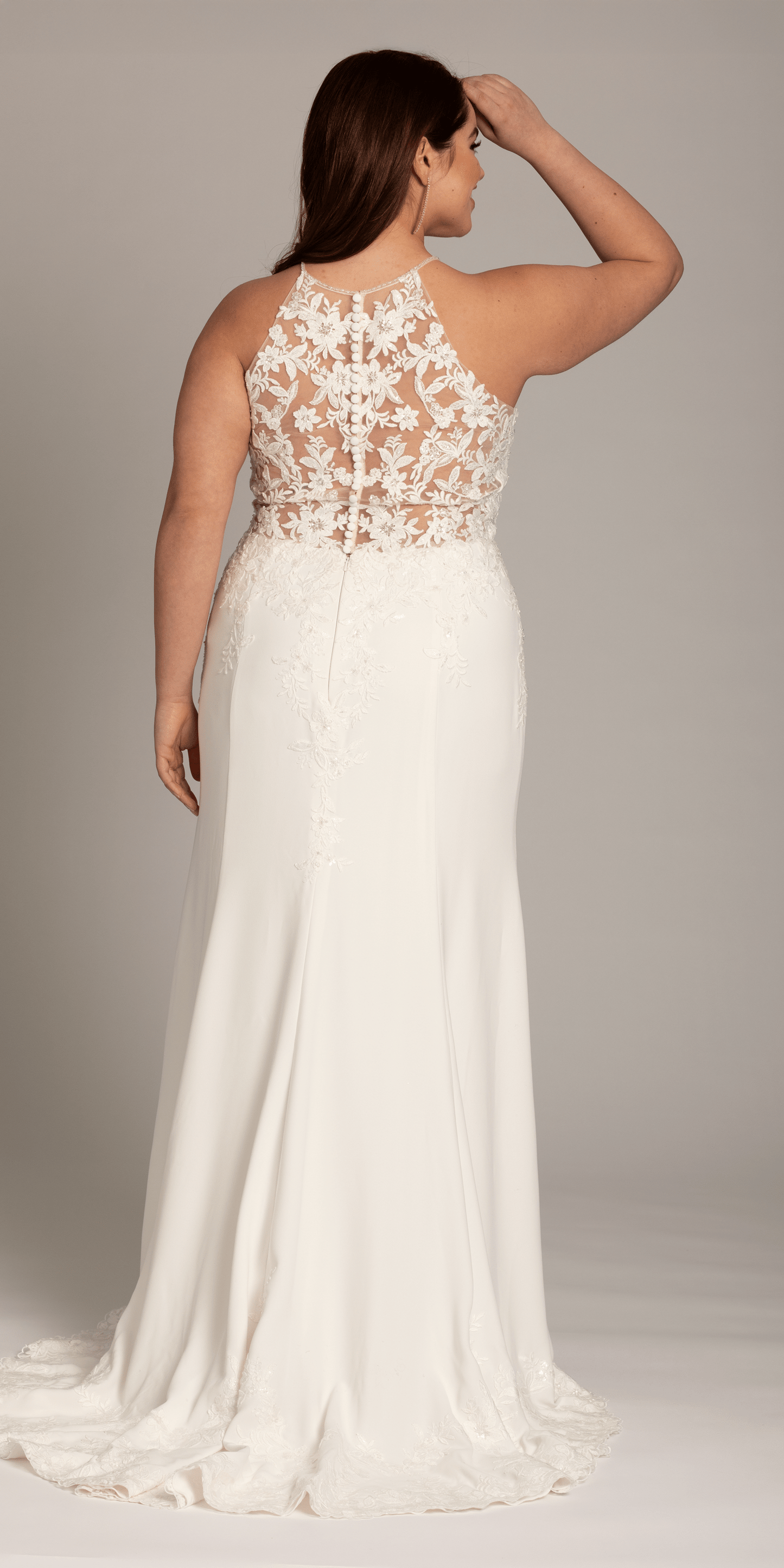ivory/size/14/ plus/Camille La Vie/Crepe Floral Embellished Racer Back Dress with Leaf Beading Detail /back alt
