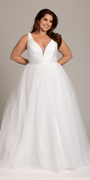 white/size/14/plus/ Camille La Vie/Plunging Mikado Glitter Ballgown with Bow Back /front alt