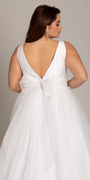 white/size/14/plus/ Camille La Vie/Plunging Mikado Glitter Ballgown with Bow Back /back alt