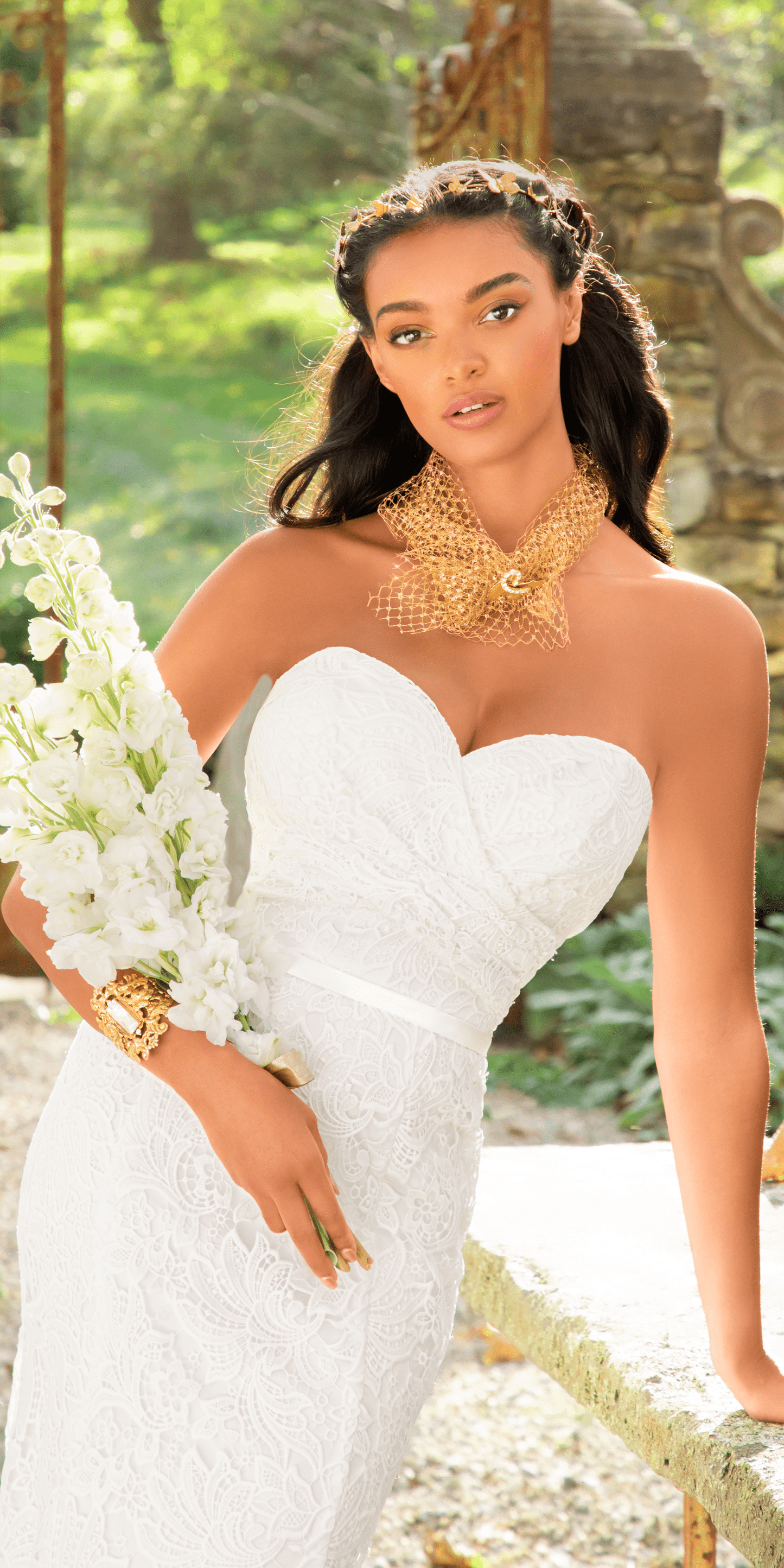 Strapless Sweetheart Lace Trumpet Dress with Cris Cross Bodice - Camille La Vie