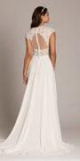 ivory/size/4/ missy/Camille La Vie/Cap Sleeve Crocheted Illusion Back Chiffon A Line Dress/back