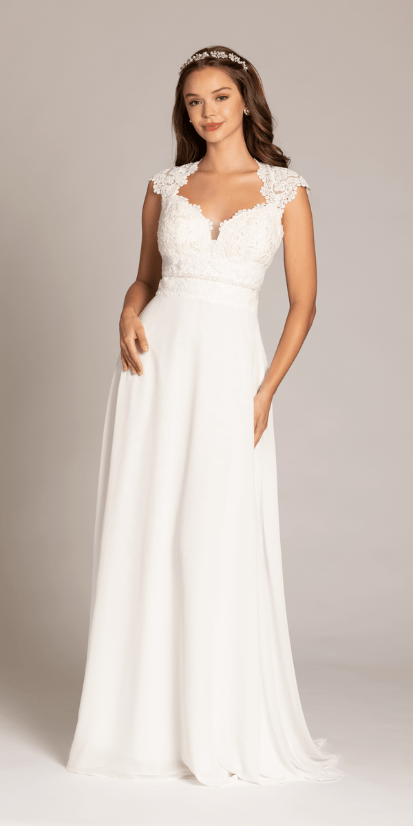 ivory/size/4/ missy/Camille La Vie/Cap Sleeve Crocheted Illusion Back Chiffon A Line Dress/front