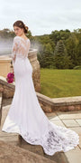 Long Sleeve Applique Crepe Button Back Lace Dress - Camille La Vie
