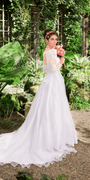 white/size/4/missy/Camille La Vie/Organza V Neck Long Sleeve Lace Up Back Ballgown with Embellished Appliques /lifestyle back
