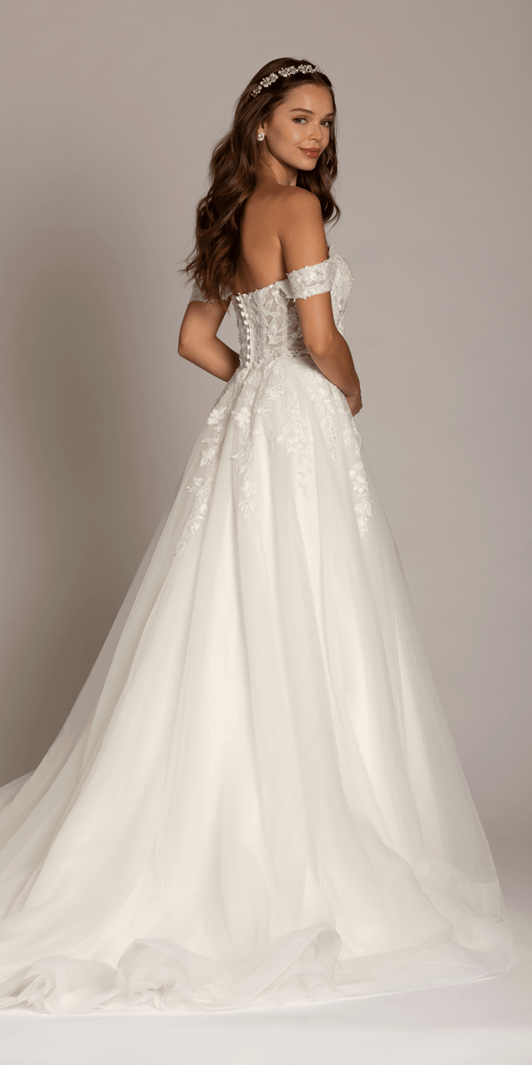 ivory/size/6/missy/Camille La Vie/Sweetheart Tulle Floral Lace Off the Shoulder Ballgown/back