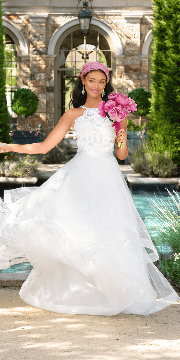 ivory/size/4/missy/Camille La Vie/Beaded Lace Applique Cleo Neck Tulle Tiered Ballgown /front alt