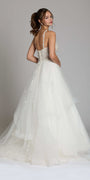 ivory/size/4/missy/Camille La Vie/Beaded Lace Applique Cleo Neck Tulle Tiered Ballgown /back