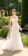 Floral Applique Off the Shoulder Glitter Tulle Mermaid Dress - Camille La Vie