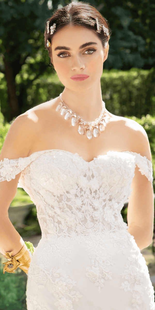 Floral Applique Off the Shoulder Glitter Tulle Mermaid Dress - Camille La Vie
