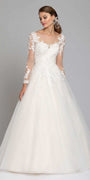 Long Sleeve Illusion Embroidered Tulle Ballgown - Camille La Vie