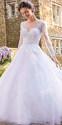 Long Sleeve Illusion Embroidered Tulle Ballgown - Camille La Vie