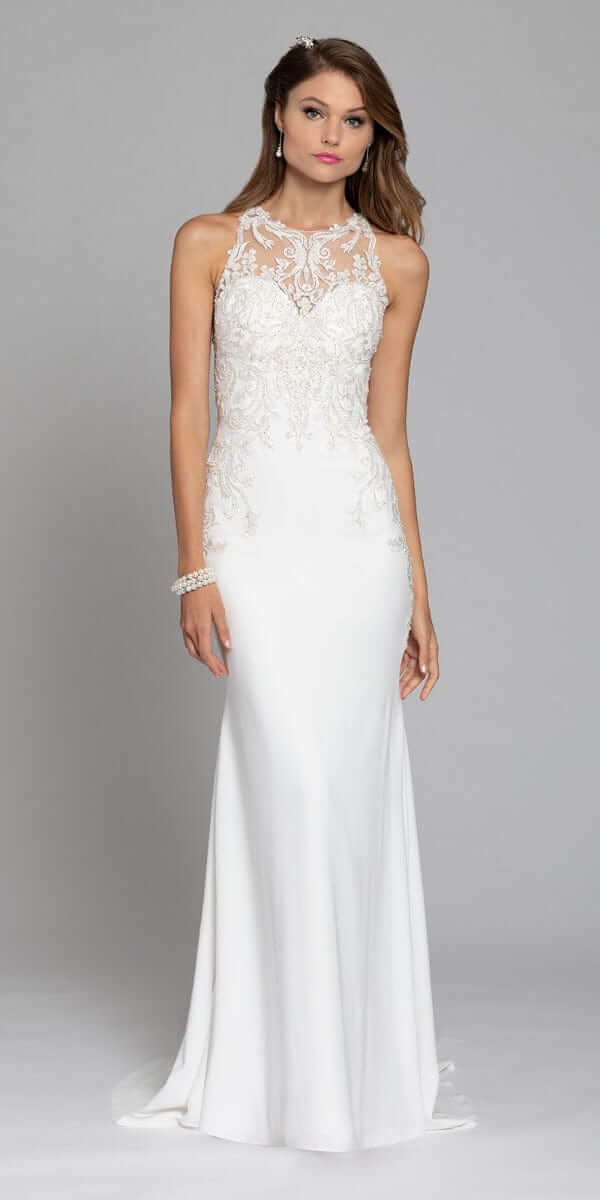Crepe Applique Illusion Waist Gown - Camille La Vie