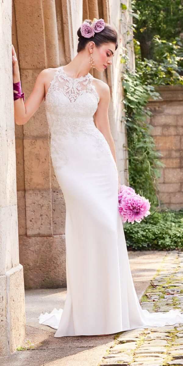 Crepe Applique Illusion Waist Gown - Camille La Vie