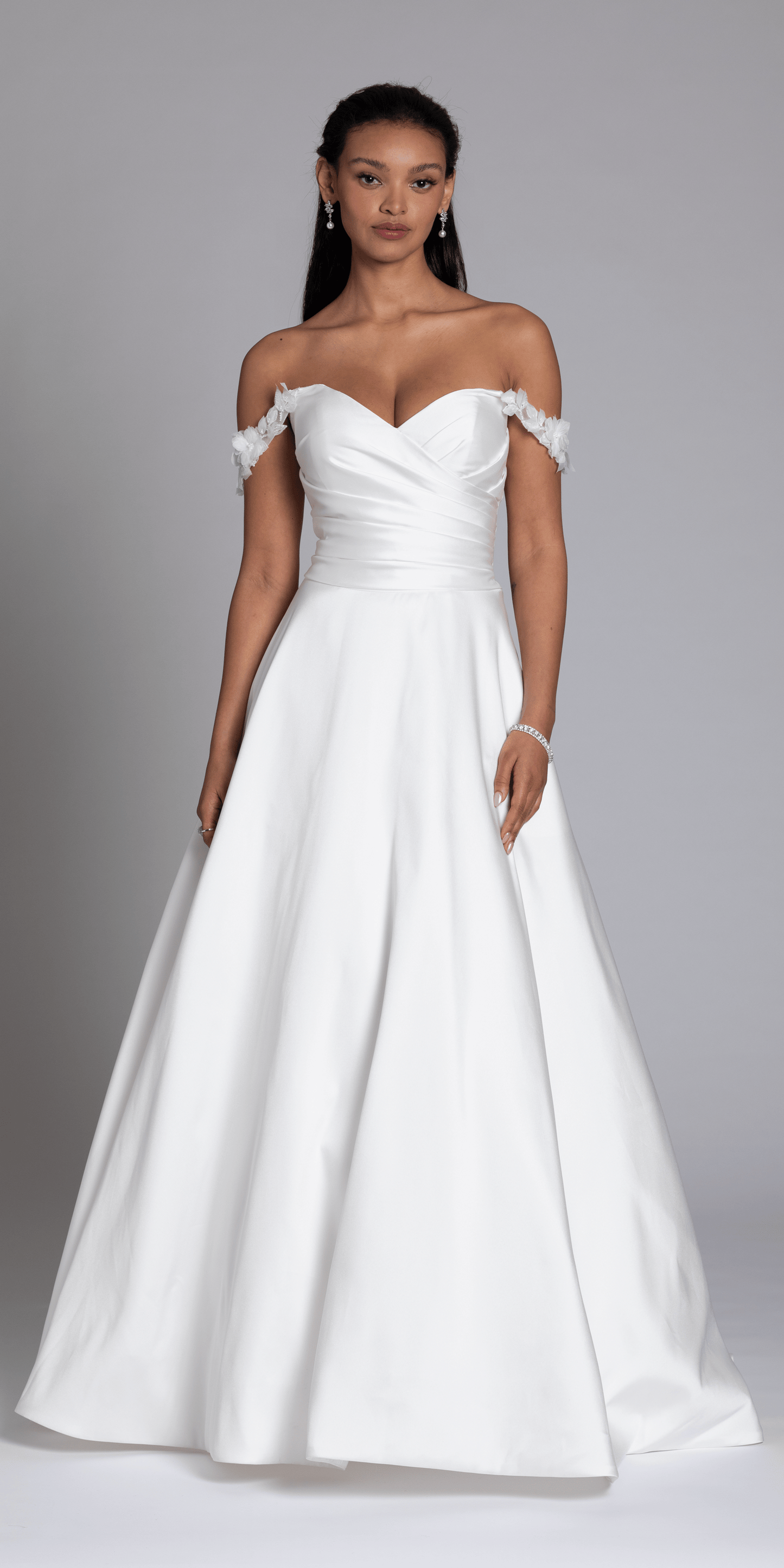 ivory/size/4/missy/Camille La Vie/Mikado Off the Shoulder Pleated Bodice Ballgown with Pockets /front alt