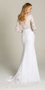 white/size/4/missy/Camille La Vie/Long Sleeve V Back Crepe Dress with Embellished Appliques /back