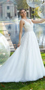 Glitter Embroidered Plunging Box Pleat Tulle Ballgown - Camille La Vie