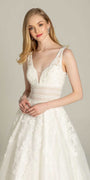 Glitter Embroidered Plunging Box Pleat Tulle Ballgown - Camille La Vie