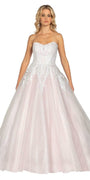 ivory-pink/size/4/ missy/ Camille La vie/Embellished Embroidered Strapless Tulle Ballgown /front2