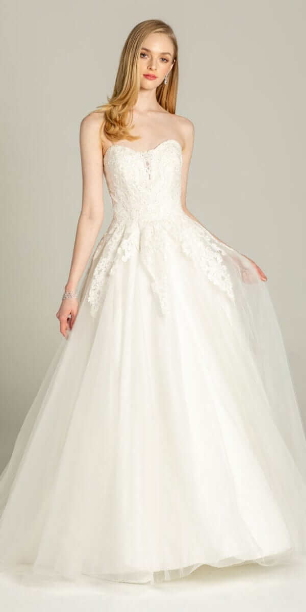 ivory-pink/size/4/ missy/ Camille La vie/Embellished Embroidered Strapless Tulle Ballgown /front
