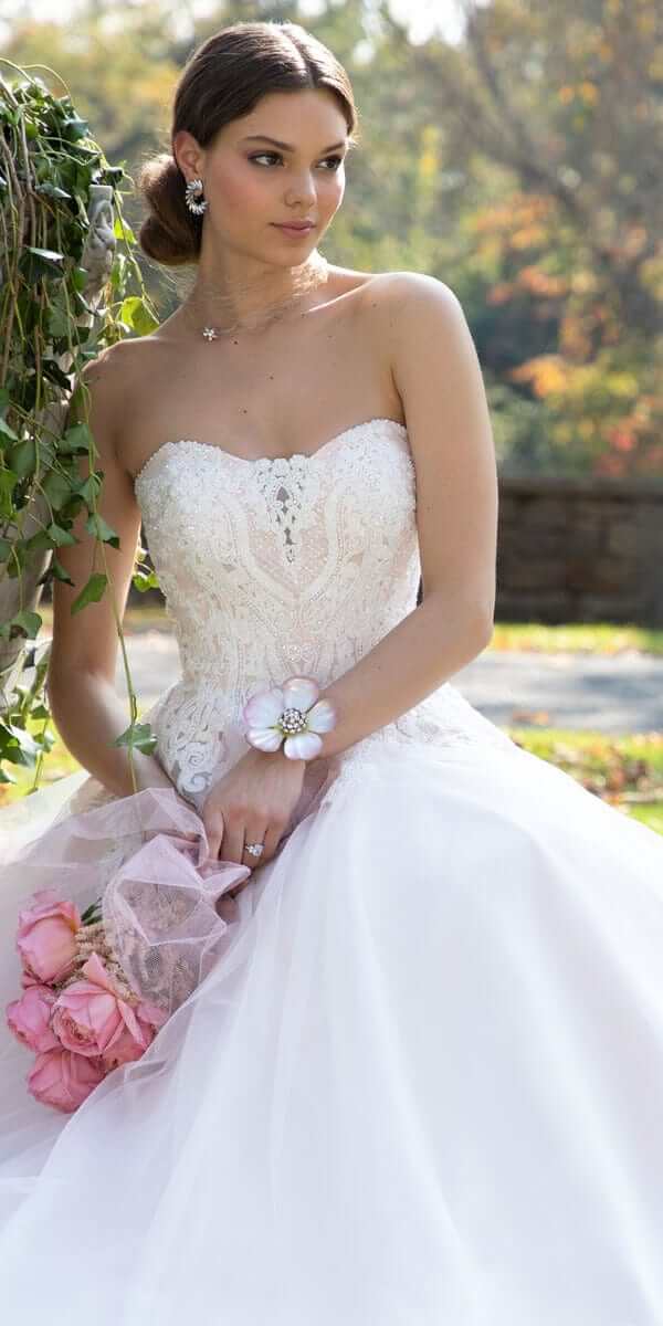 ivory-pink/size/4/ missy/ Camille La vie/Embellished Embroidered Strapless Tulle Ballgown /close up