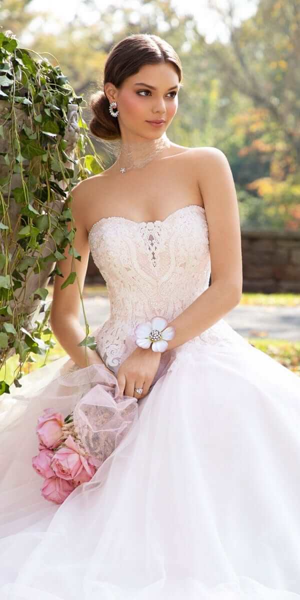 ivory-pink/size/4/ missy/ Camille La vie/Embellished Embroidered Strapless Tulle Ballgown /close up