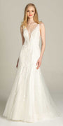 ivory/ size/4/ missy/ Camille La Vie/Rhinestone Studded Embroidered Plunging Glitter Trumpet Dress/front