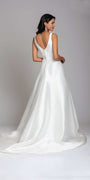Mikado Plunging Button Back Ballgown with Cathedral Train - Camille La Vie