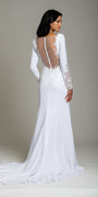 Crepe Embroidered Long Sleeve Illusion Back Column Dress - Camille La Vie