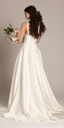 Square Neck Satin Ballgown with Pockets - Camille La Vie
