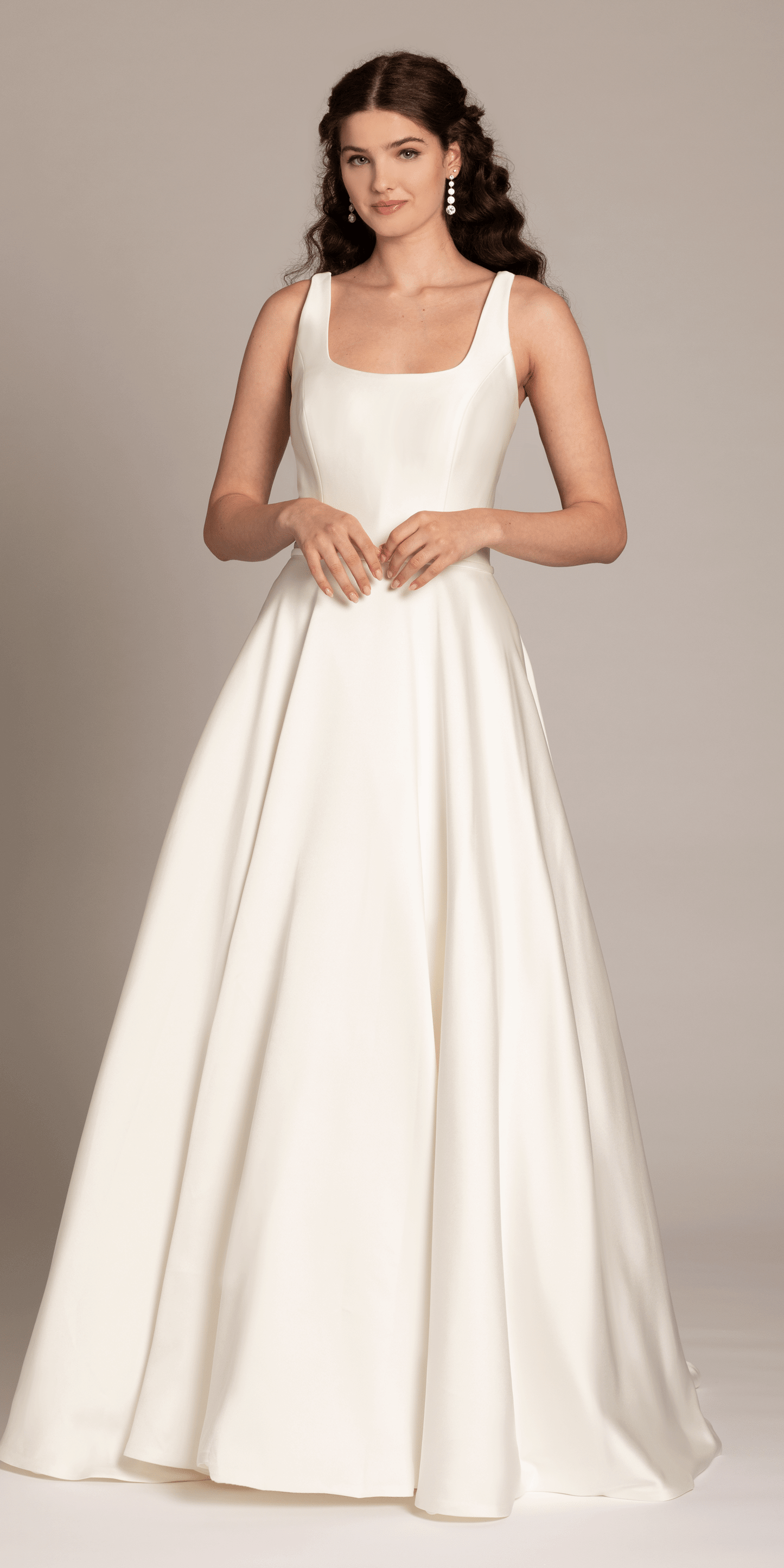 Square Neck Satin Ballgown with Pockets - Camille La Vie