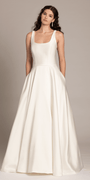 Square Neck Satin Ballgown with Pockets - Camille La Vie