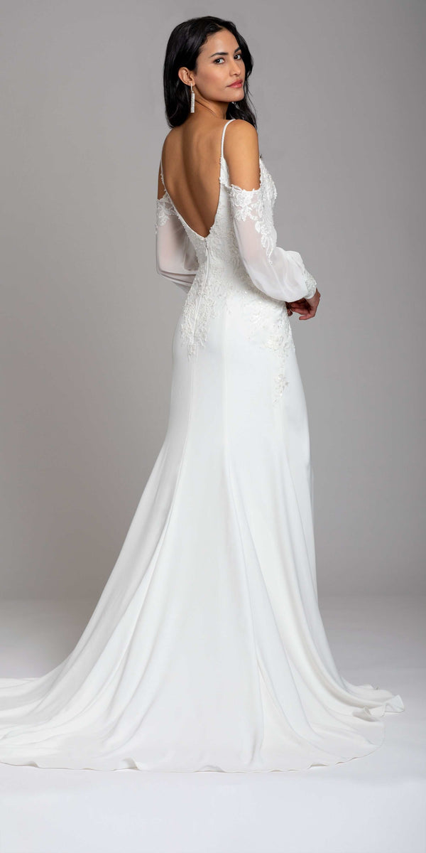 Embellished Crepe Cold Shoulder Column Dress - Camille La Vie