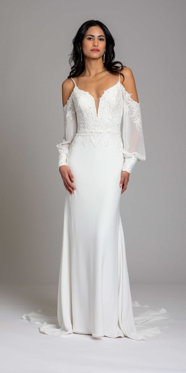 Embellished Crepe Cold Shoulder Column Dress - Camille La Vie
