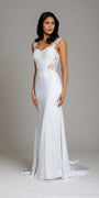 white/size/4/missy/ Camille La Vie/Embellished Illusion Keyhole Cap Sleeve Satin Trumpet Dress /front1