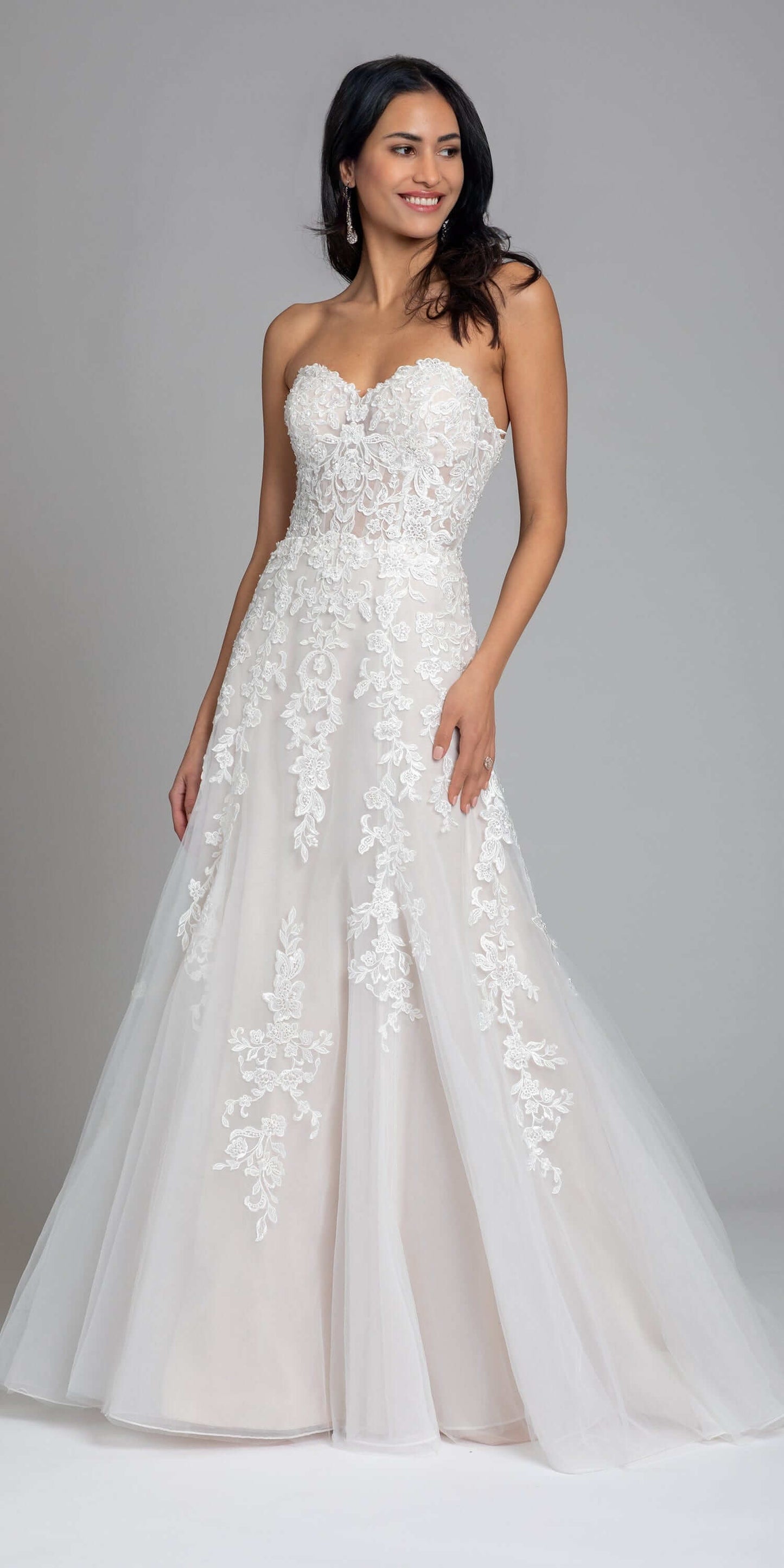 Strapless Lace Applique Tulle Ballgown - Camille La Vie