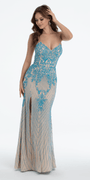 Strappy Back Mesh Beaded Sweetheart Column Dress - Camille La Vie