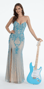 Strappy Back Mesh Beaded Sweetheart Column Dress - Camille La Vie