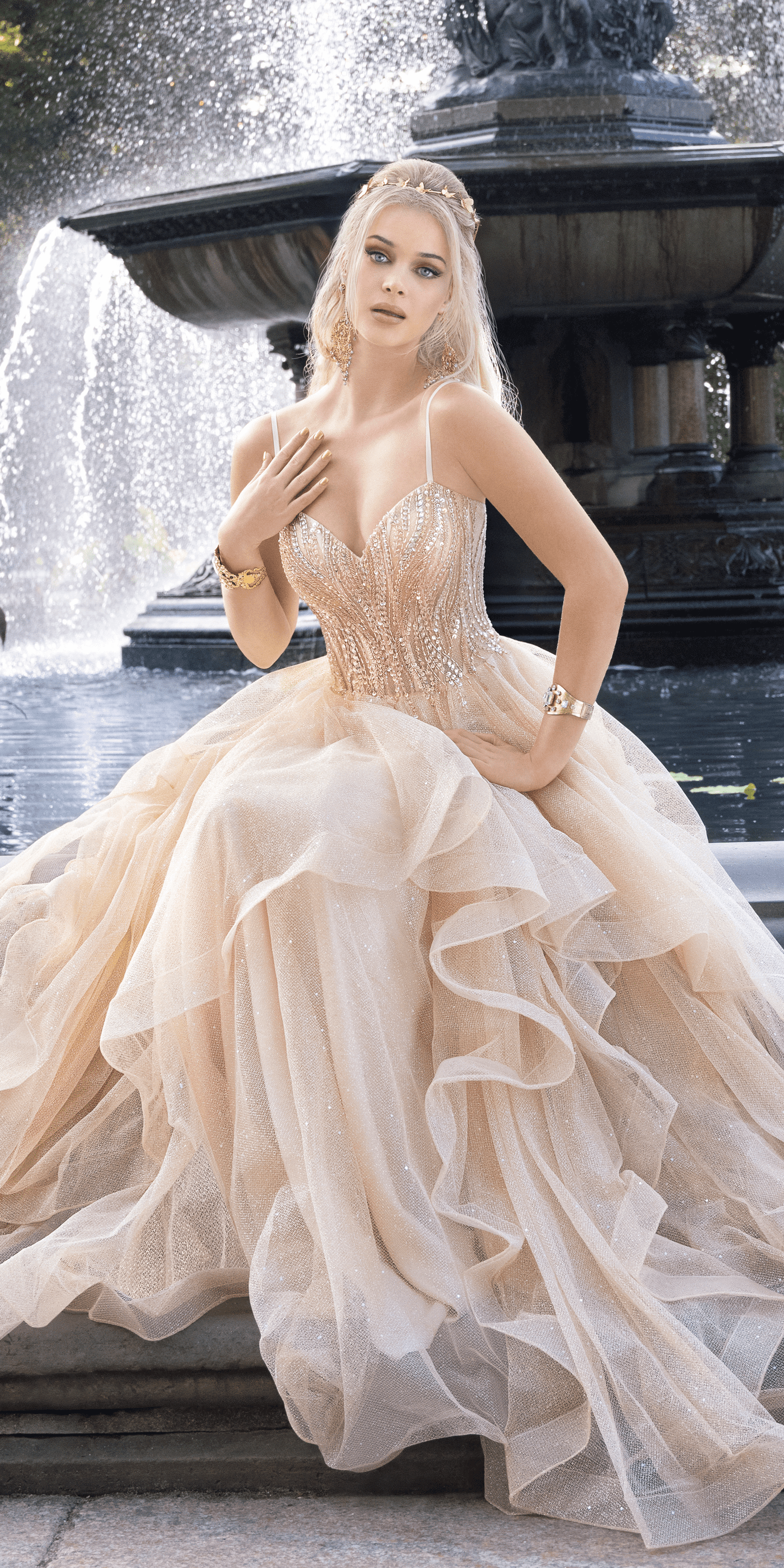 Beaded Corset Sweetheart Tiered Ballgown - Camille La Vie