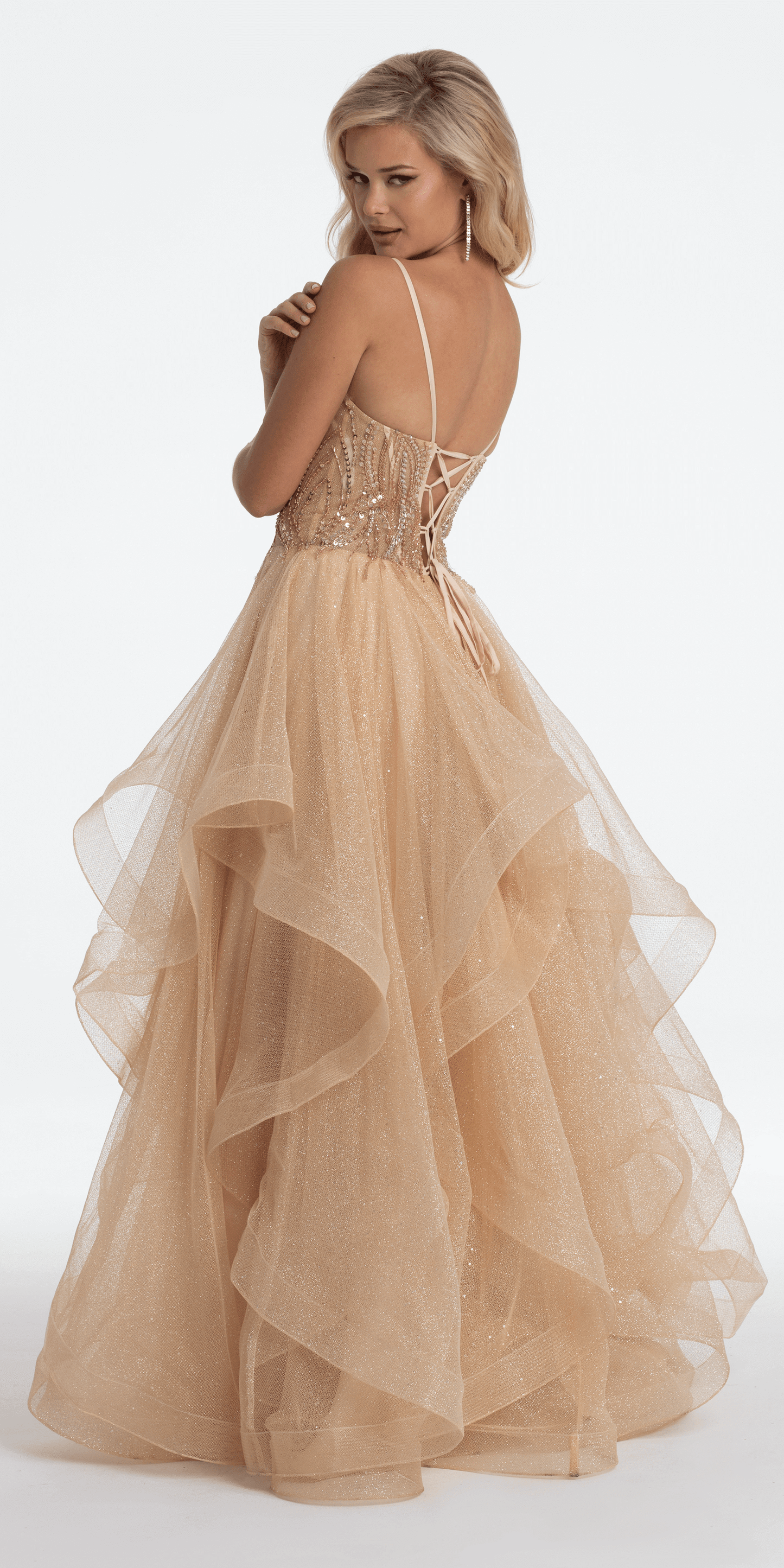Beaded Corset Sweetheart Tiered Ballgown - Camille La Vie