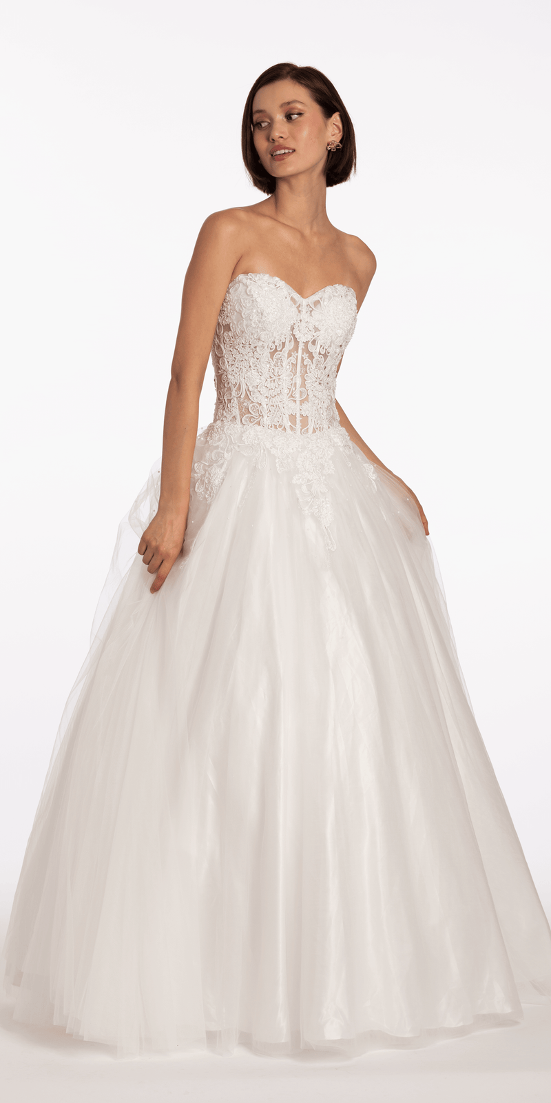 Sweetheart Embroidered Corset Ballgown with Heat Set Stones - Camille La Vie
