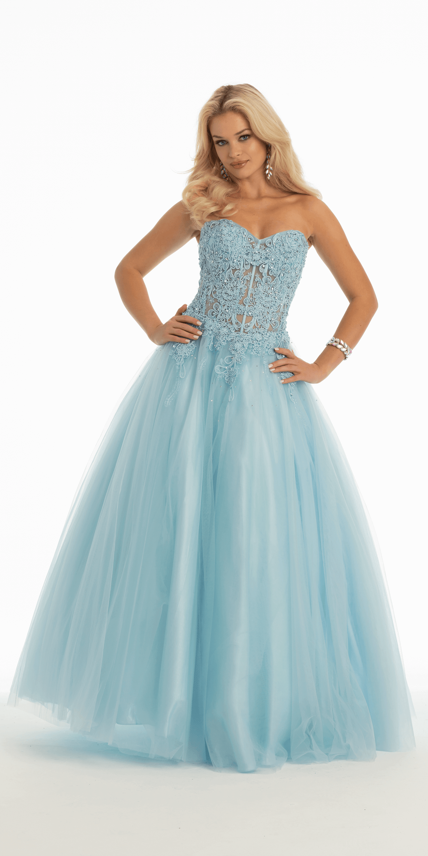 Sweetheart Embroidered Corset Ballgown with Heat Set Stones - Camille La Vie