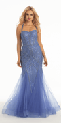 Abstract Beaded Halter Mermaid Dress with Mesh Godets - Camille La Vie