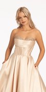 Pleated Mikado Beaded Ballgown with Pockets - Camille La Vie